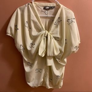 Girls from Savoy Birds neck tie blouse. Size 14 (XL)